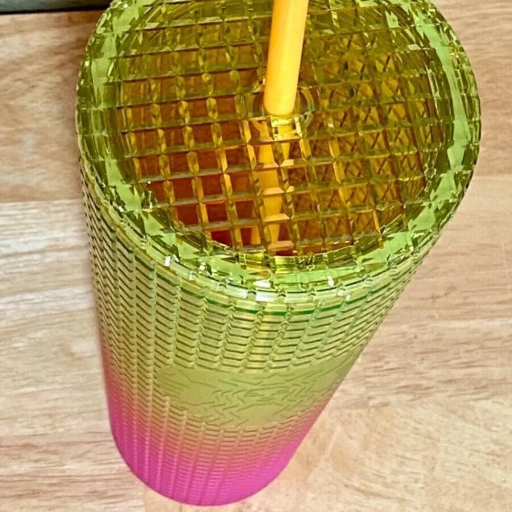 Starbuck’s 24oz. Summer 2022 Lemon Pink Ombre Studded Tumbler W/Lid‎ & Straw NEW